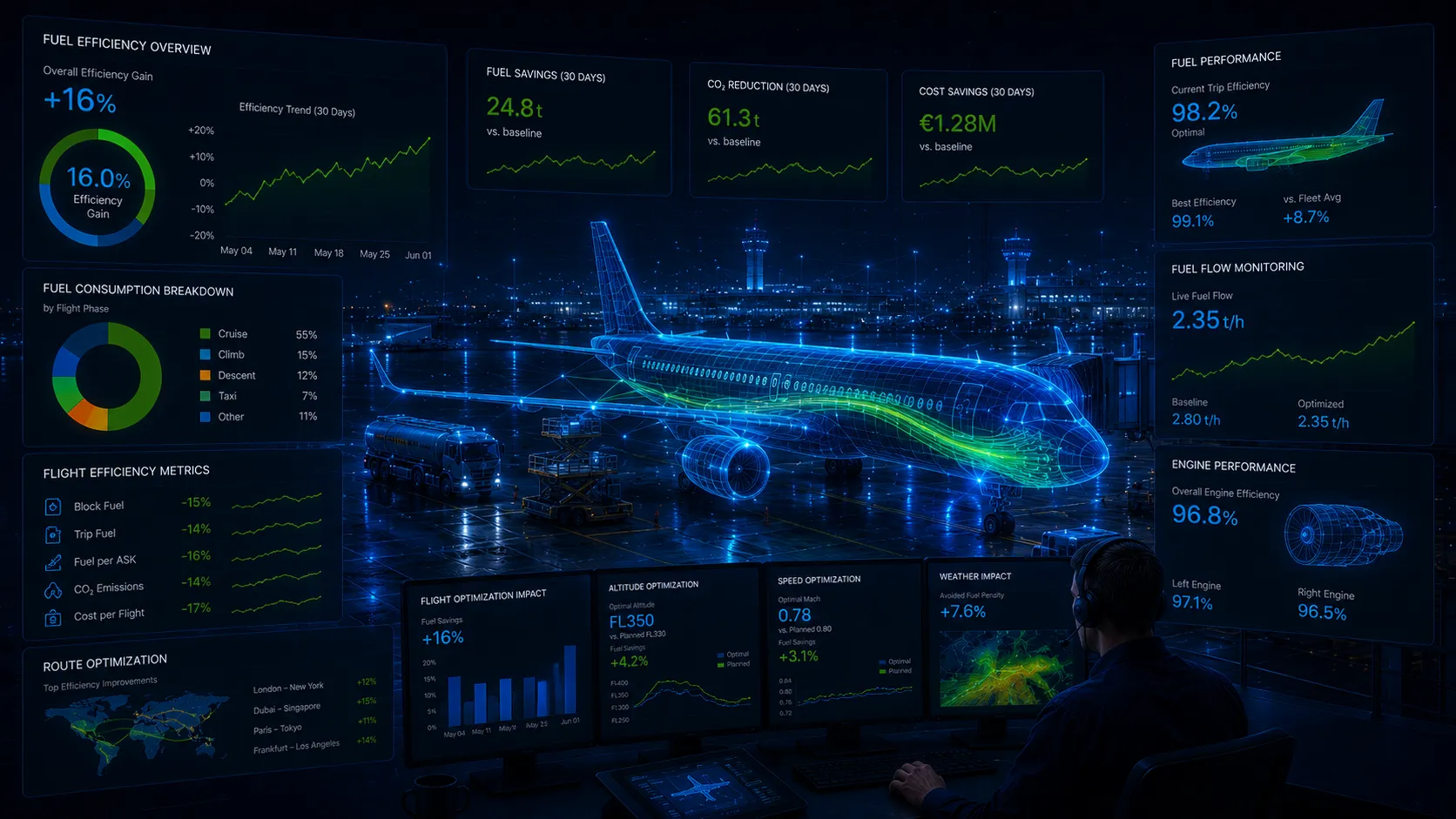 Fuel and flight efficiency — aircraft fuel and propulsion optimisation