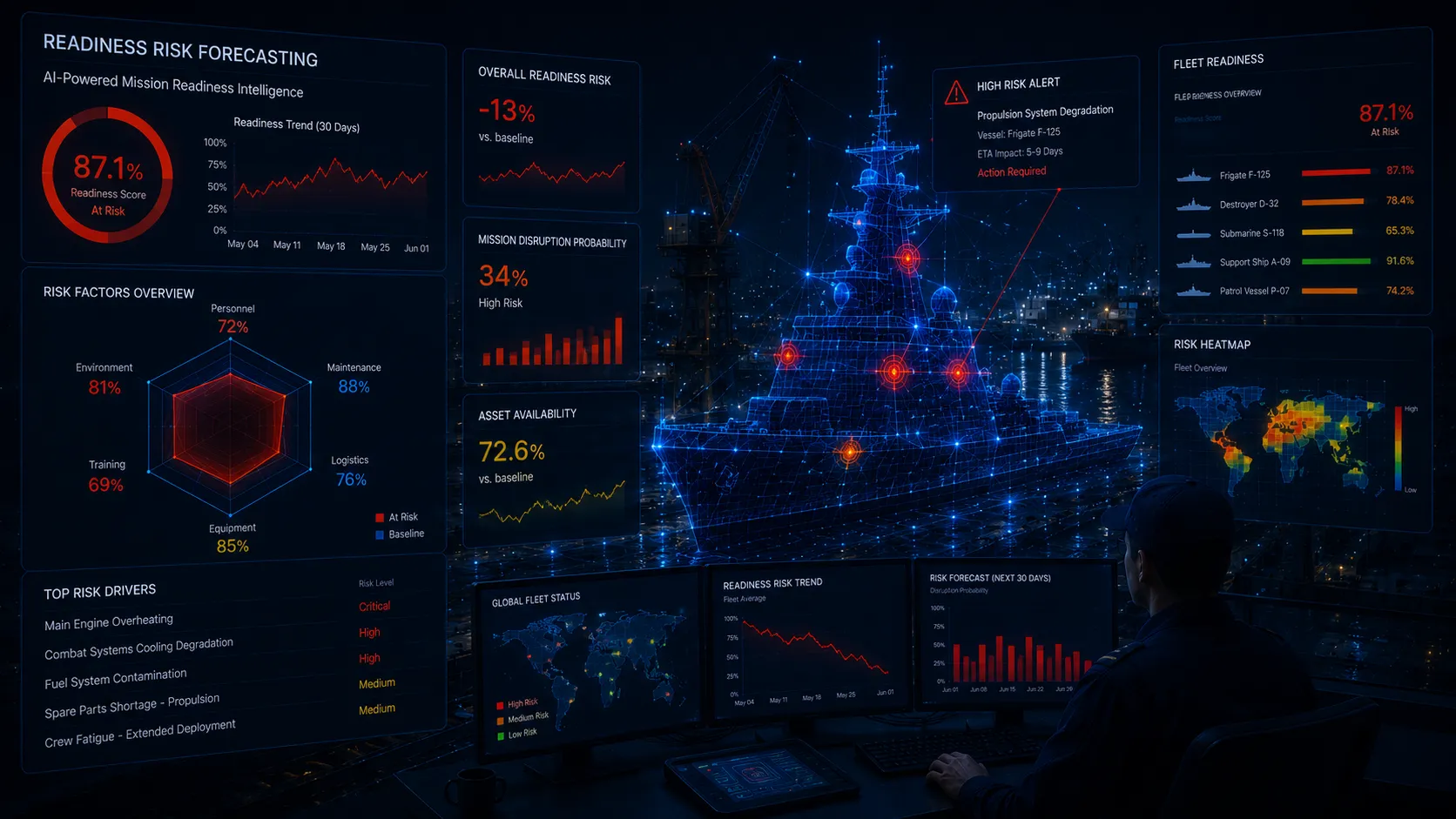 Readiness risk forecasting — failure prediction and mission disruption prevention