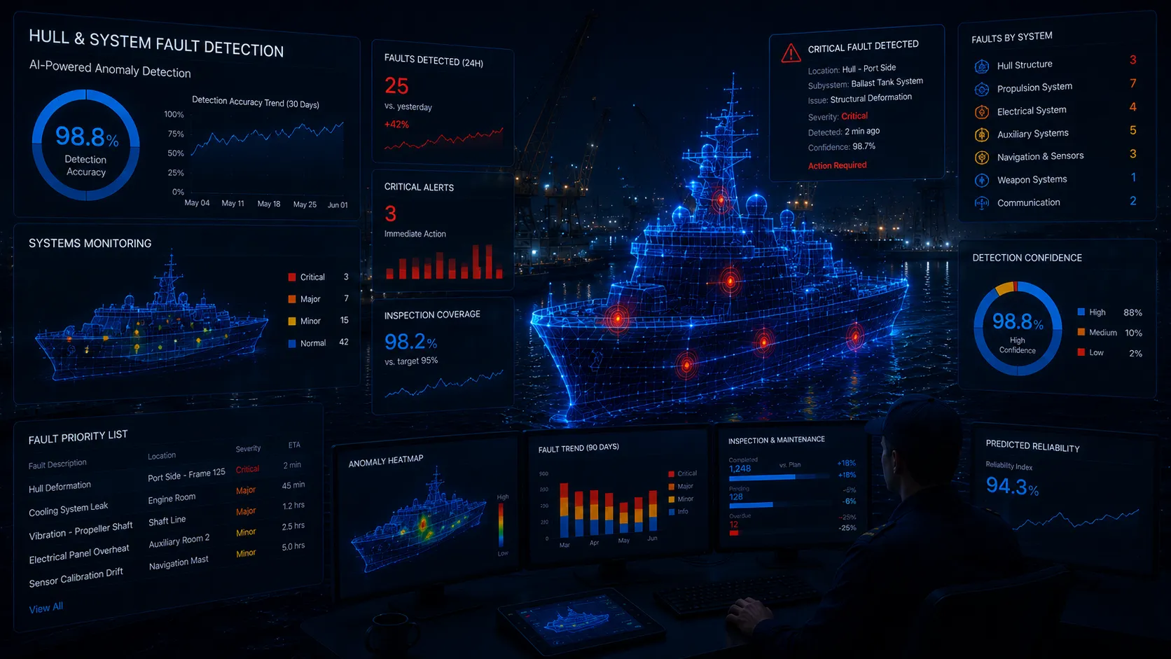 Hull and system fault detection — AI naval fault detection accuracy