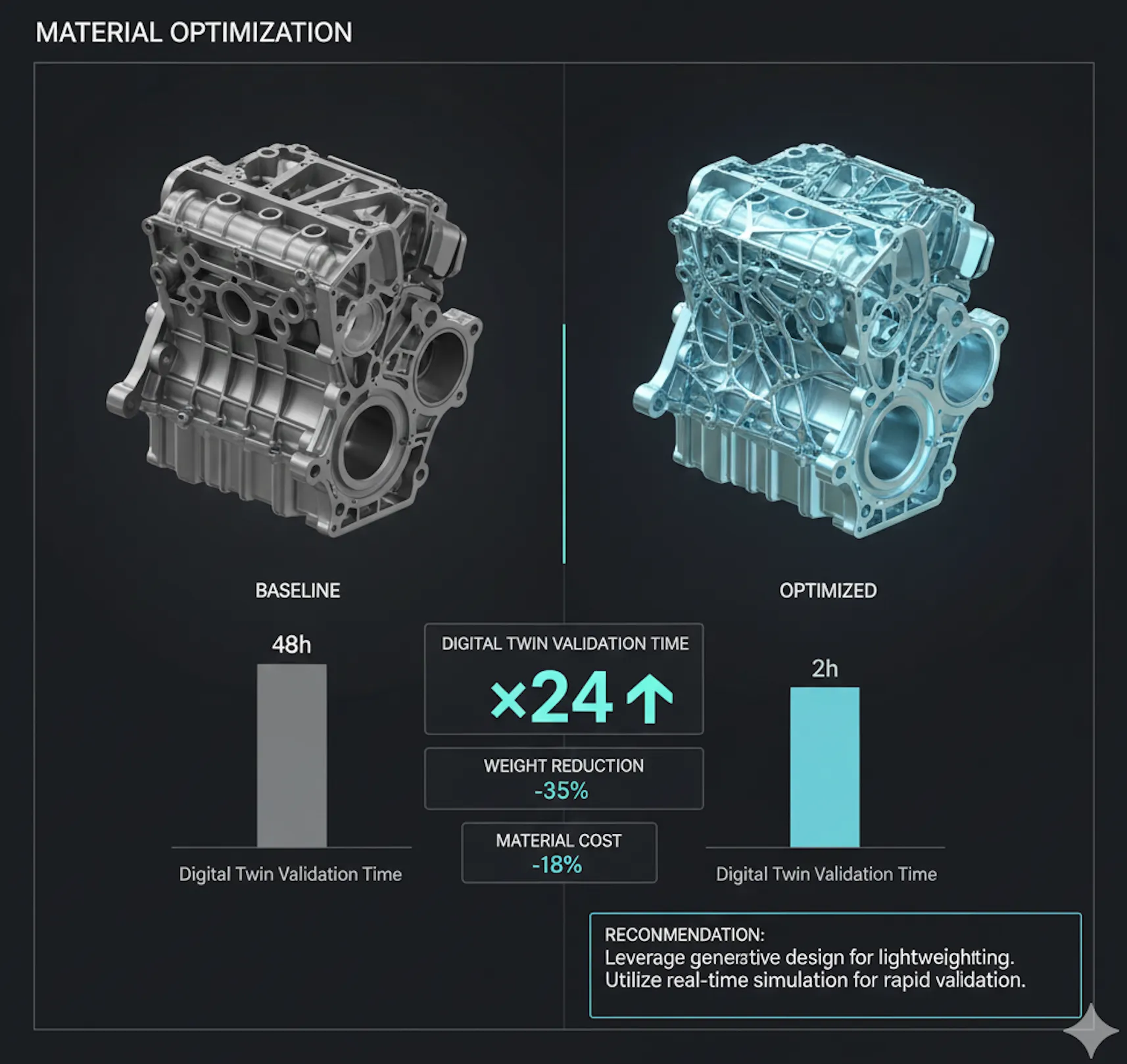 Material optimization: baseline vs optimized with faster validation